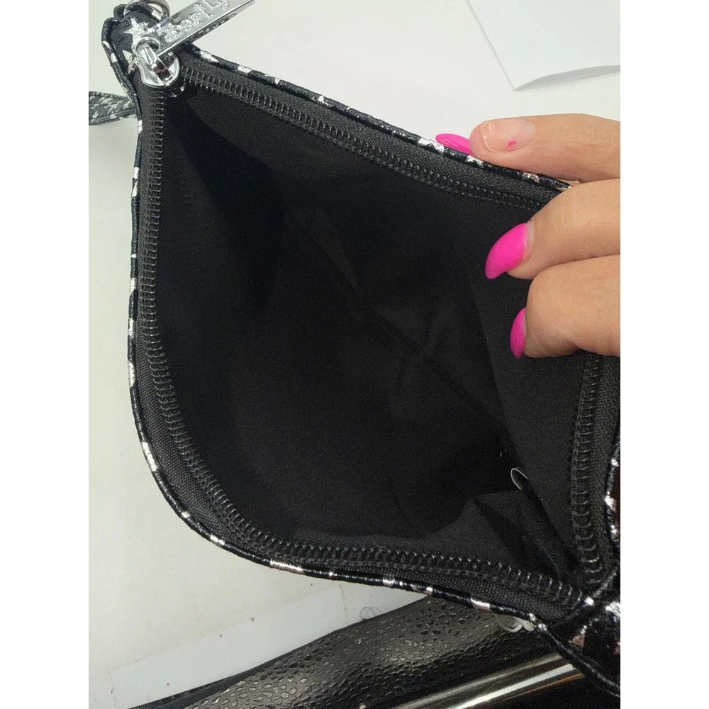 Bari Lynn Black Silver Star Wristlet Pouch Glitter Stripe Bag 11437 NWT